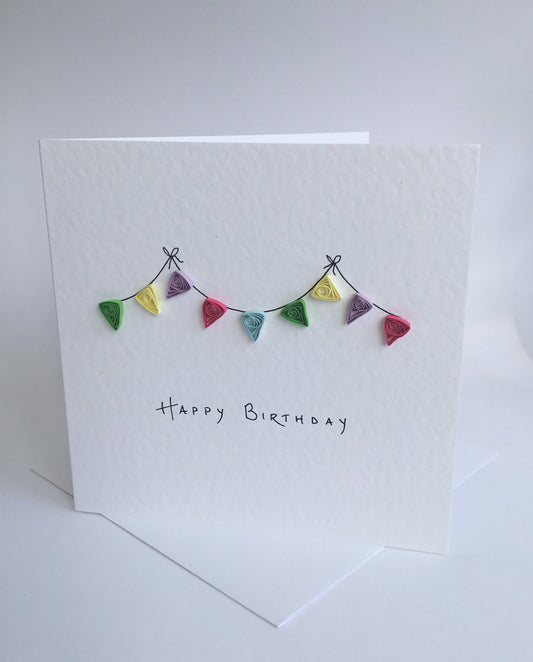 Handmade Quilled Birthday Card - Pretty 3D Pastel Happy Birthday Bunting Card for Her - Daughter / Teenager / Sister / Mum / Girl Friend