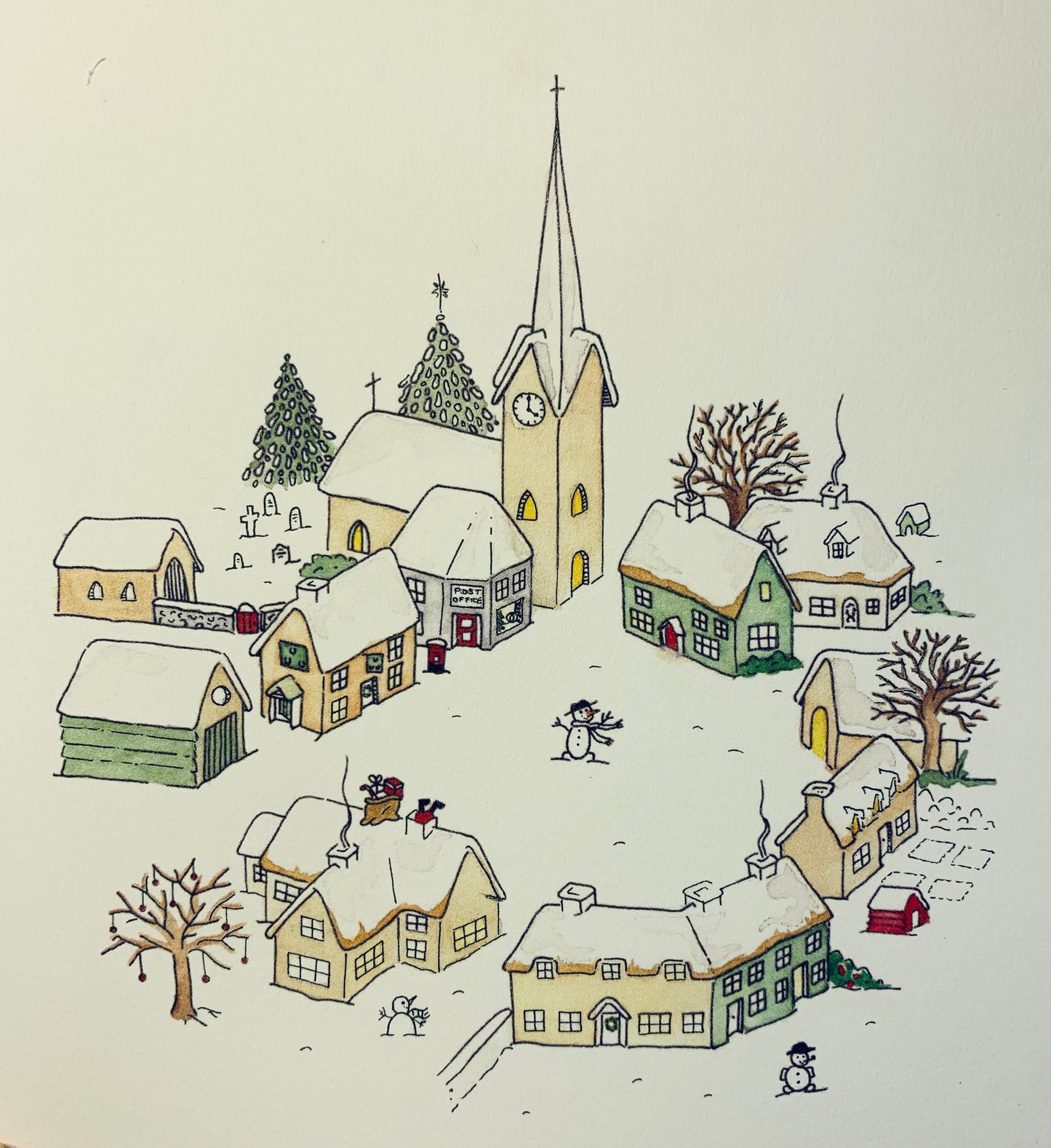 Pack of 5 Traditional Snowy Village Charity Christmas Cards - Original Watercolour Illustration - Hand Finished - Houses, Cottages & Church