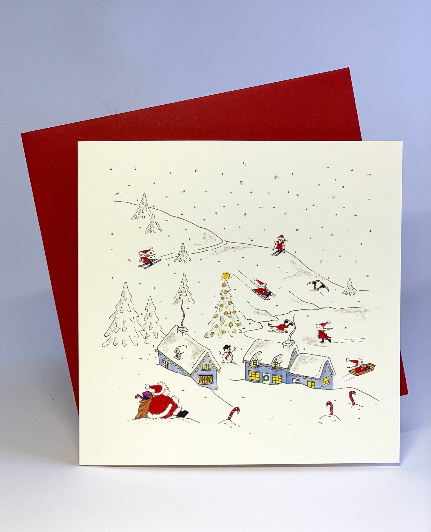 Pack of 5 Mixed Charity Christmas Cards (A)- Original Art Watercolour Illustration - Traditional Designs - Hand Finished - Glitter Option