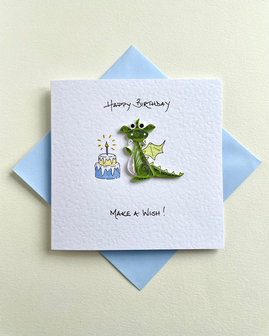 Make A Wish! Green Dragon Birthday Card