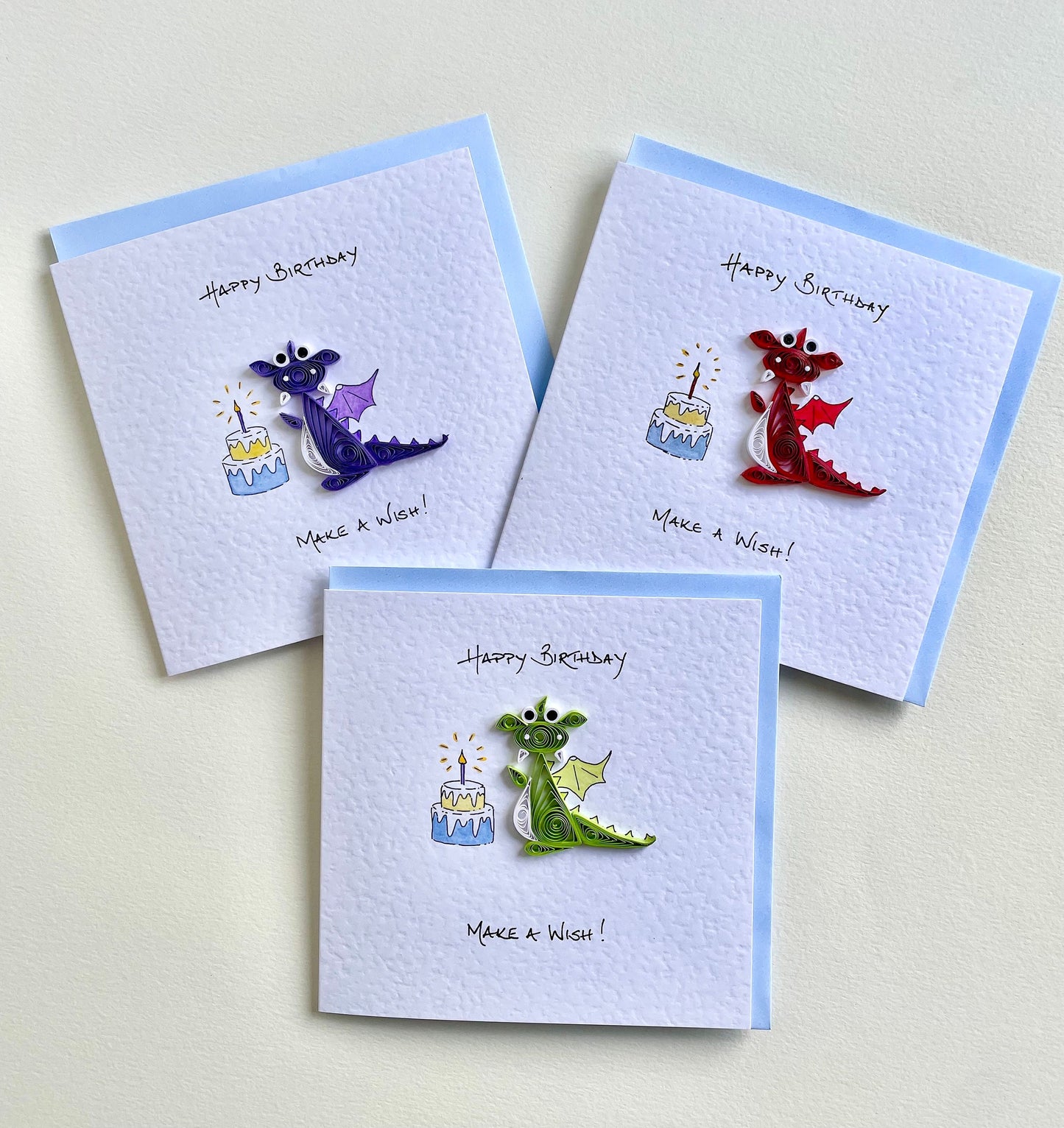 Make A Wish! Quilled Dragon Card - Red, Green or Purple