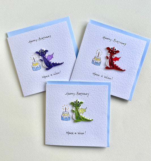 Make A Wish! Quilled Dragon Card - Red, Green or Purple