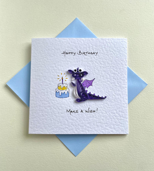 Make A Wish!  Purple Dragon Birthday Card