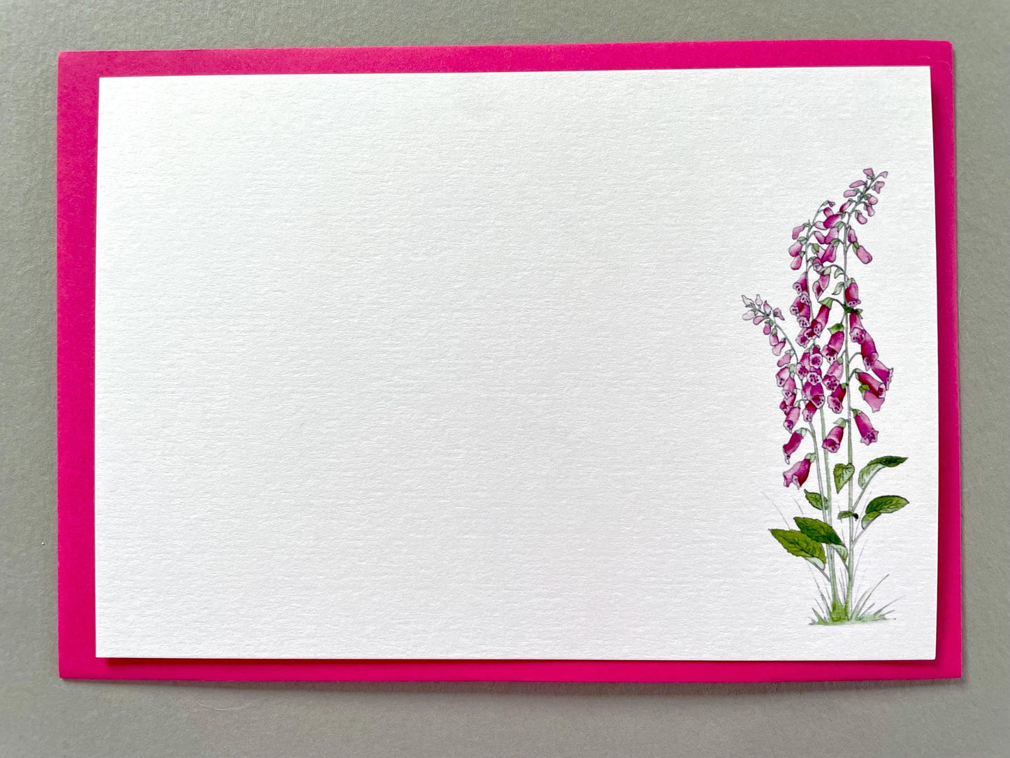 Pack of Pink Foxglove Notecards with Envelopes - Hand Painted Watercolour - Pretty Wild Flower Floral Message Note Cards / Thank You Cards