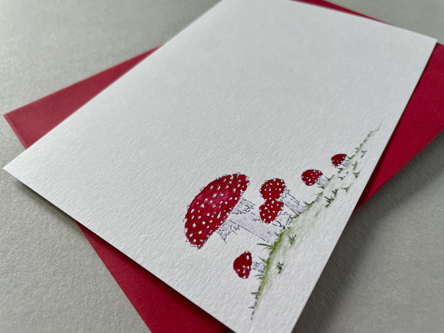 Set of Toadstool Notecards with Envelopes - Red & White Spotted Fungi Note Cards - Fly Agaric Hand Painted Watercolour - Blank Note Cards