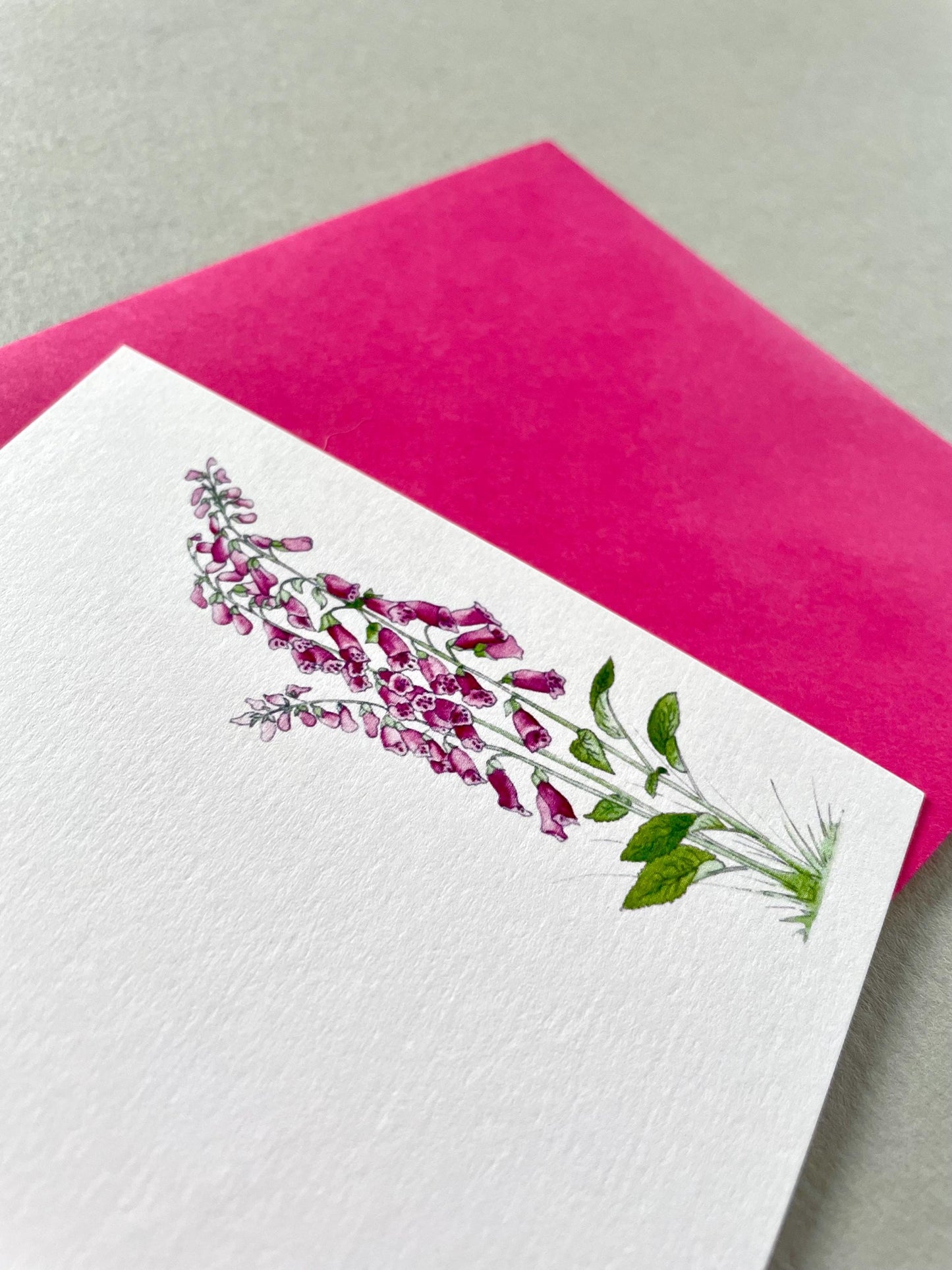 Pack of Pink Foxglove Notecards with Envelopes - Hand Painted Watercolour - Pretty Wild Flower Floral Message Note Cards / Thank You Cards