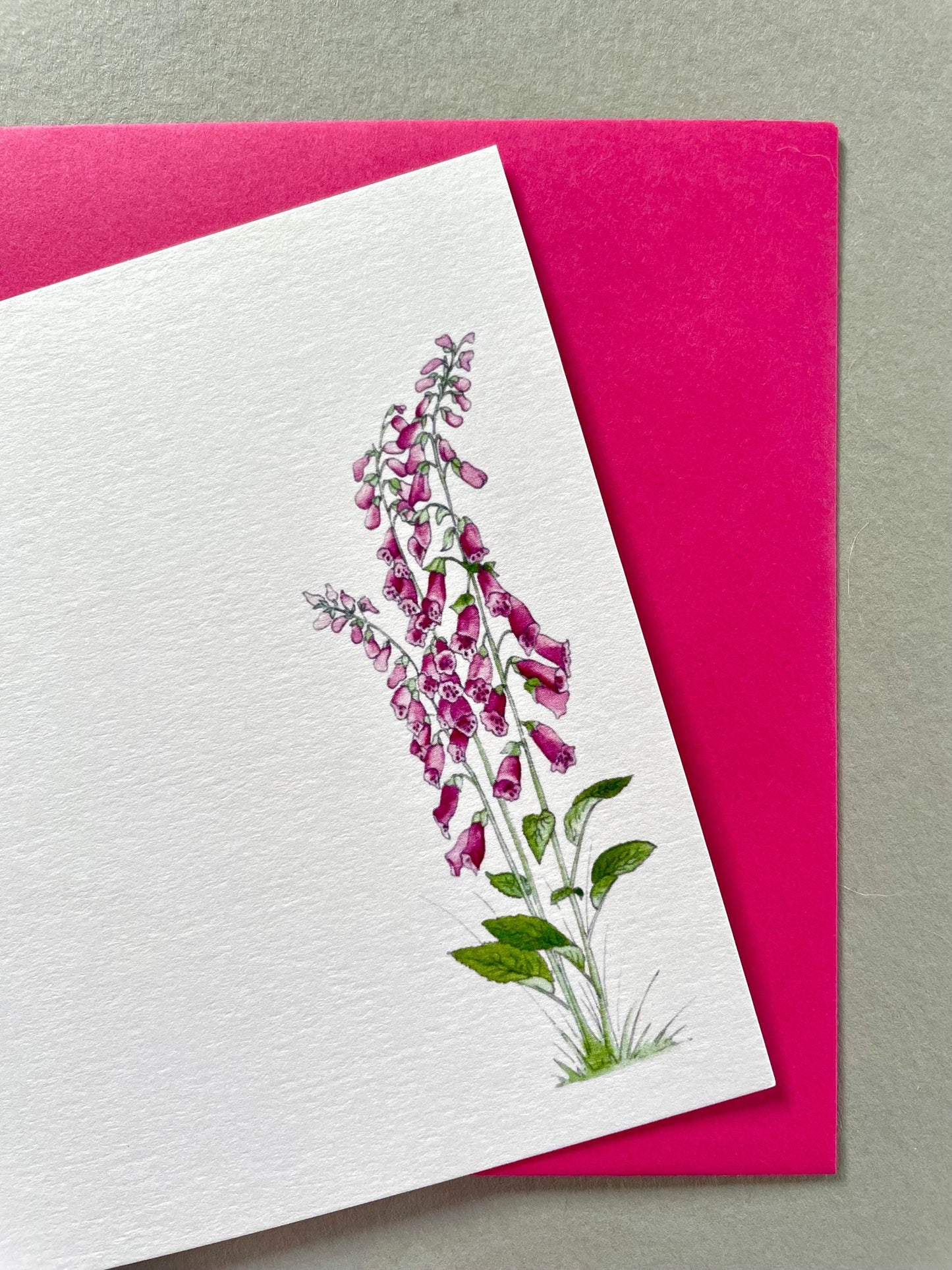 Pack of Pink Foxglove Notecards with Envelopes - Hand Painted Watercolour - Pretty Wild Flower Floral Message Note Cards / Thank You Cards