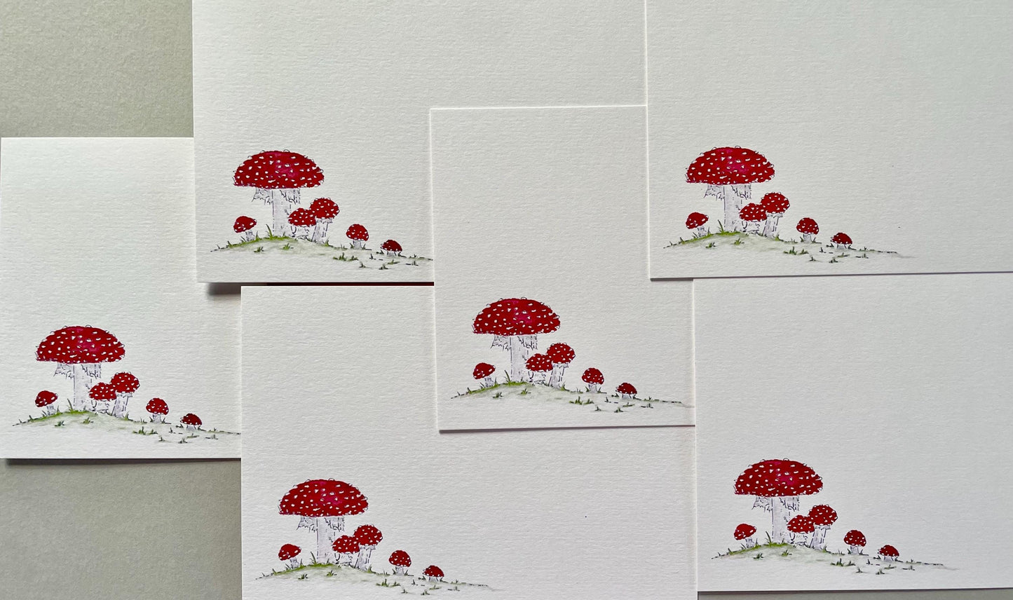 Set of Toadstool Notecards with Envelopes - Red & White Spotted Fungi Note Cards - Fly Agaric Hand Painted Watercolour - Blank Note Cards