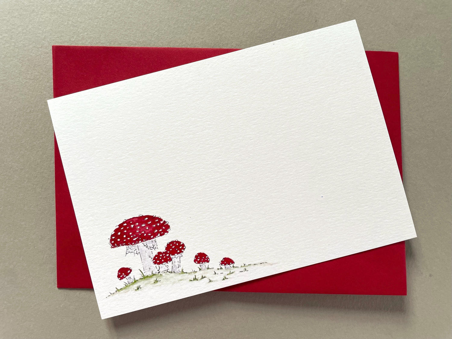 Set of Toadstool Notecards with Envelopes - Red & White Spotted Fungi Note Cards - Fly Agaric Hand Painted Watercolour - Blank Note Cards