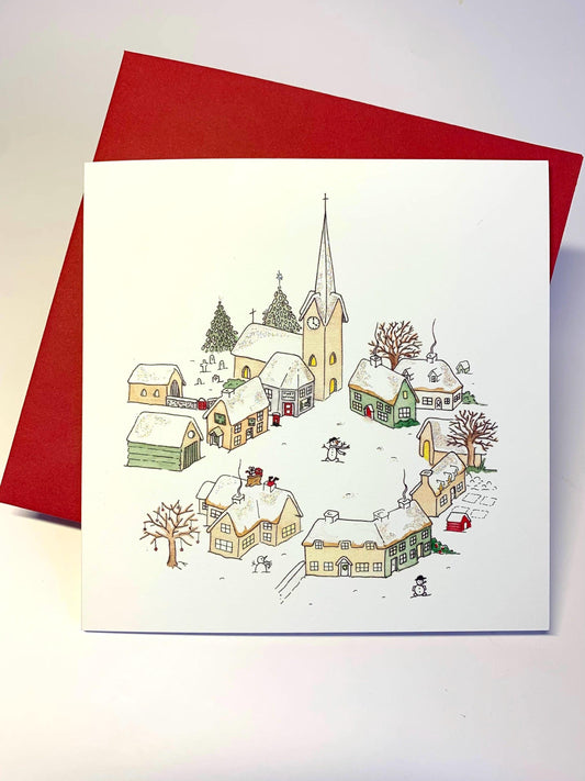 Pack of 5 Traditional Snowy Village Charity Christmas Cards - Original Watercolour Illustration - Hand Finished - Houses, Cottages & Church