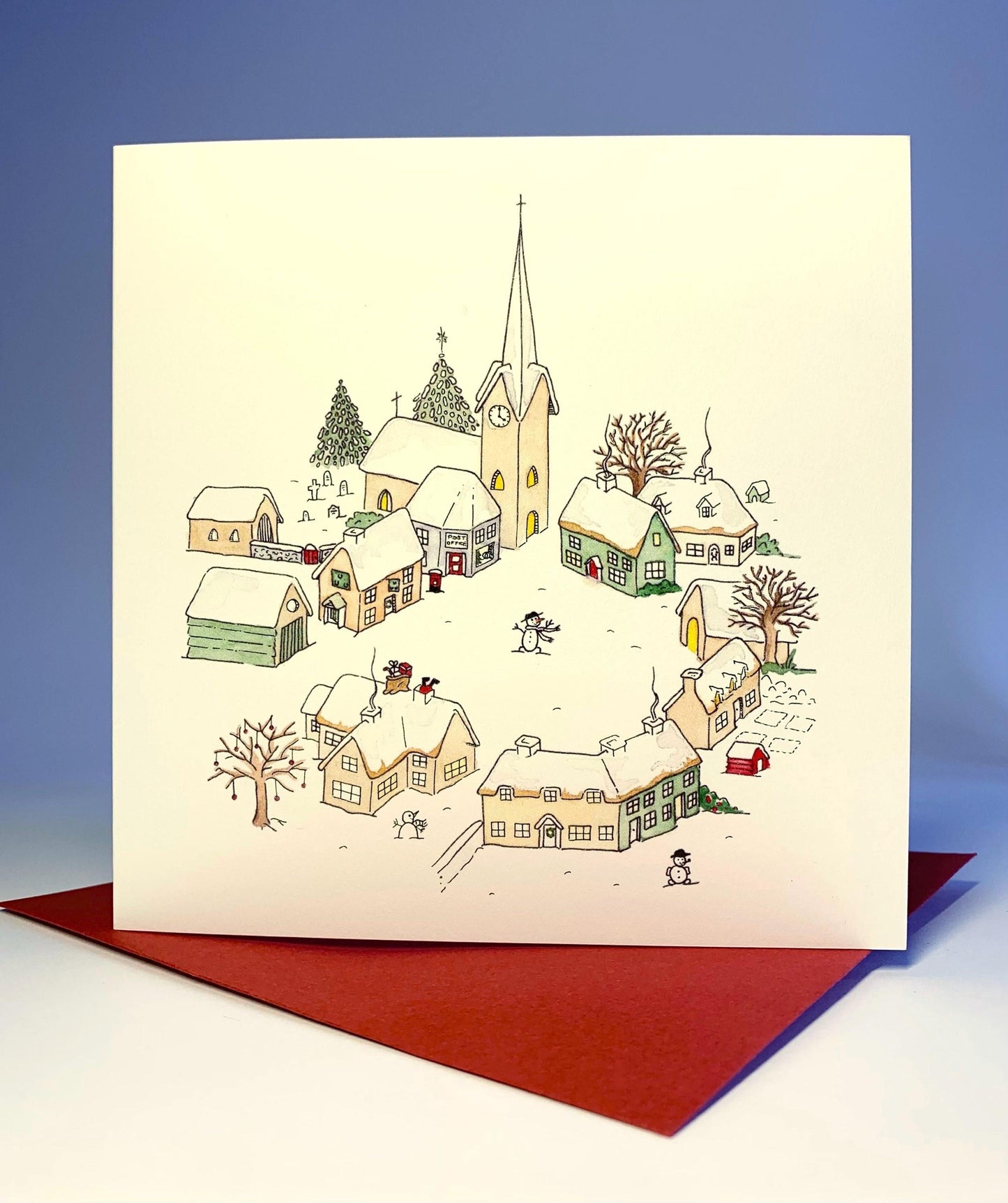 Pack of 5 Traditional Snowy Village Charity Christmas Cards - Original Watercolour Illustration - Hand Finished - Houses, Cottages & Church